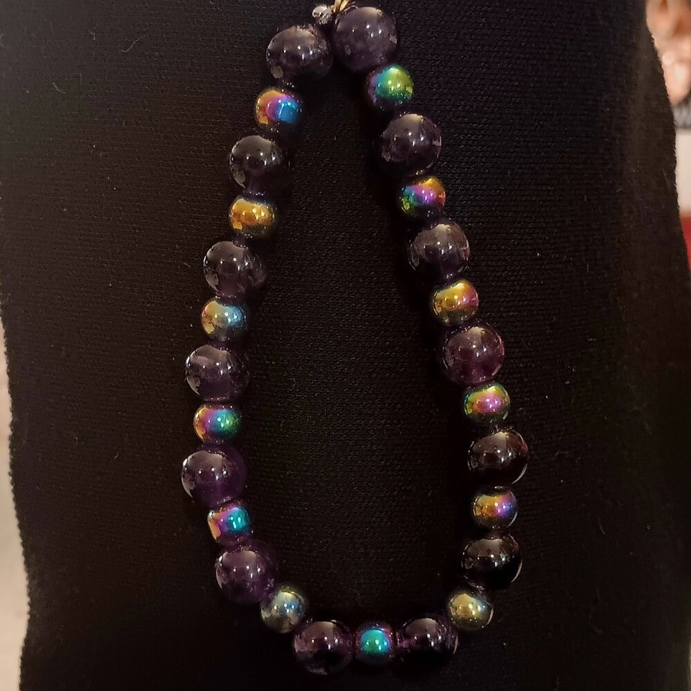 2 for $9 -Beautiful amethyst and rainbow bead bracelet!